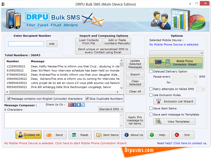Bulk SMS software send messages GSM mobile phone text messaging