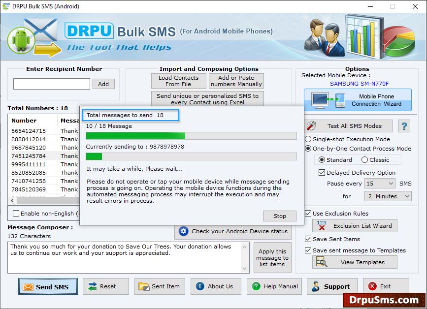 SMS sending process SMS sending process
