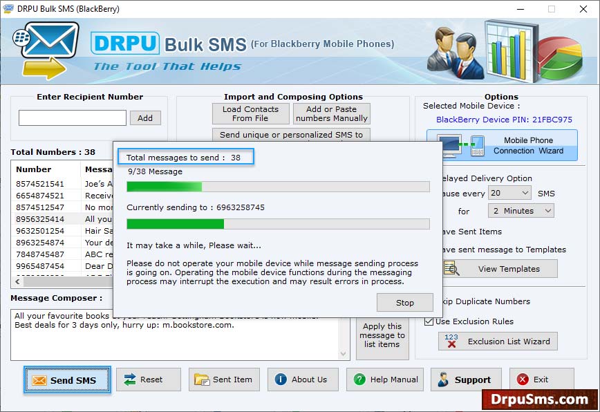 SMS sending process SMS sending process