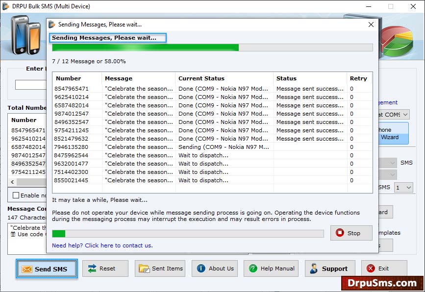 SMS sending process SMS sending process