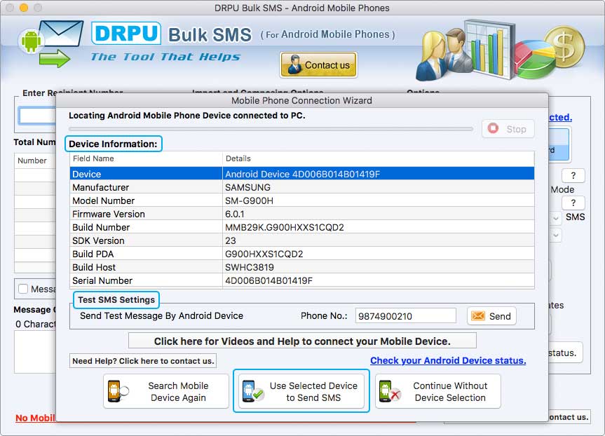 MAC Bulk SMS Device Information