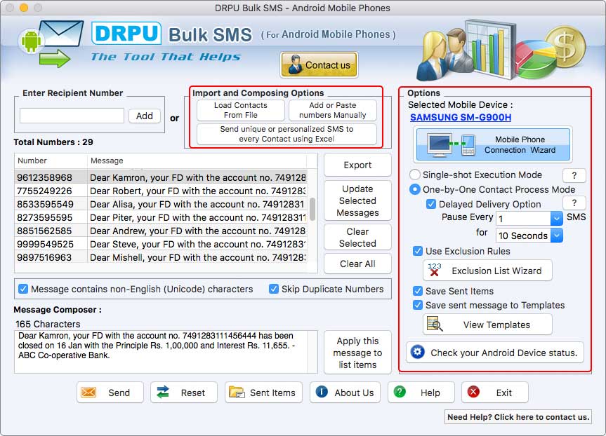 MAC Bulk SMS Software for Android Phones