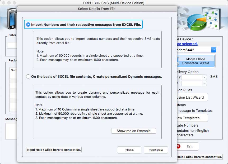 Mac Bulk SMS Select EXCEL File