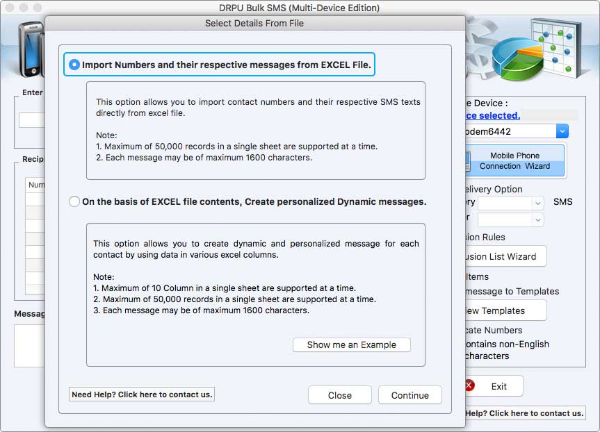 EXCEL File Mac Bulk SMS Select EXCEL File