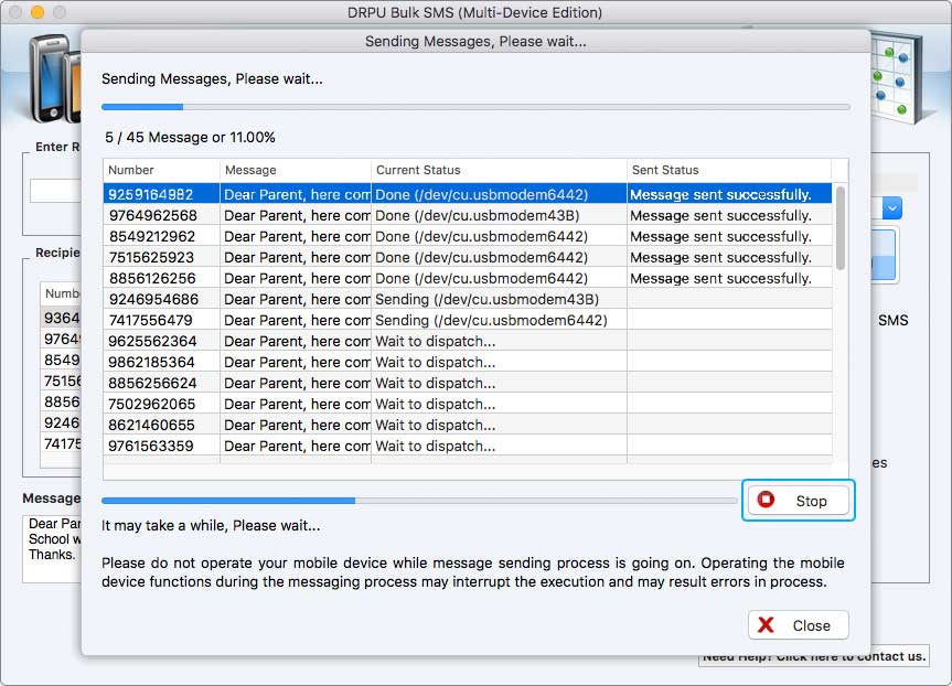 Mac Bulk SMS Software Sending Messages
