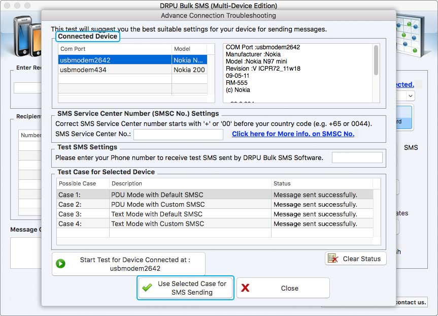 Connected Device Mac Bulk SMS Software Selected Device Details