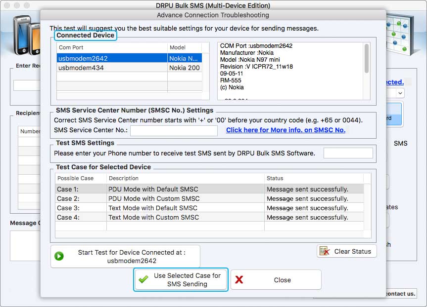 Mac Bulk SMS Software Selected Device Details