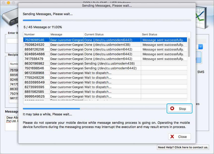 Sending Messages MAC Bulk SMS Software for USB Modems